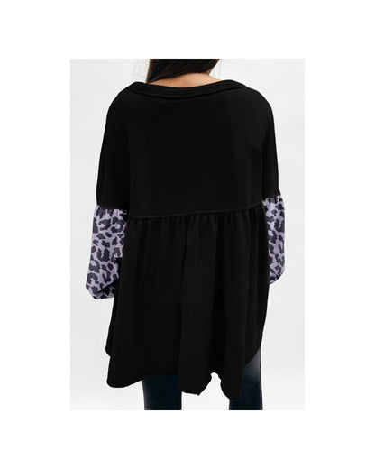 Azura Exchange Leopard Splicing Ruffle Sweatshirt - XL