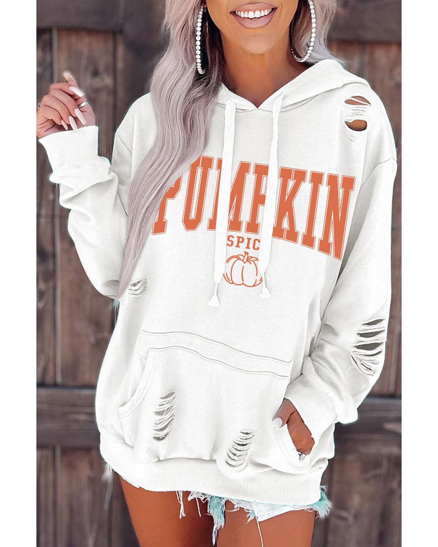 Azura Exchange Pumpkin Spice Distressed Hoodie - L