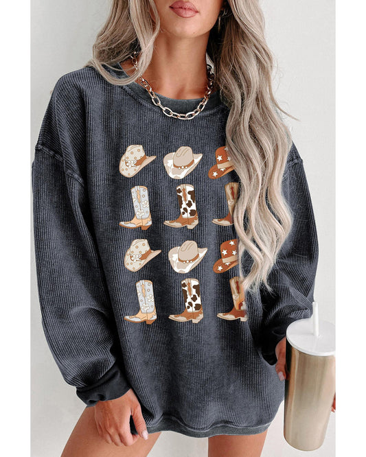 Azura Exchange Graphic Corded Sweatshirt with Gray Boots & Cowboyhat Design - M