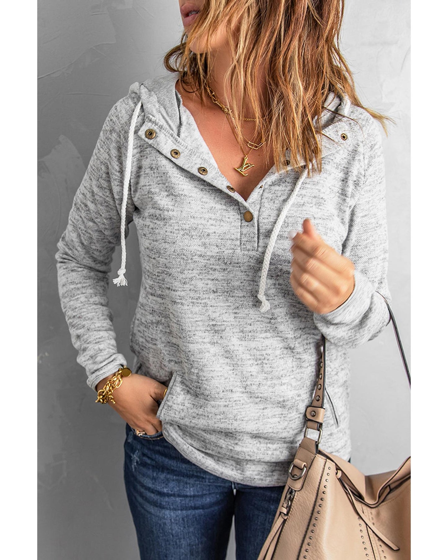 Azura Exchange Buttoned Casual Hoodie with Pocket Design - M