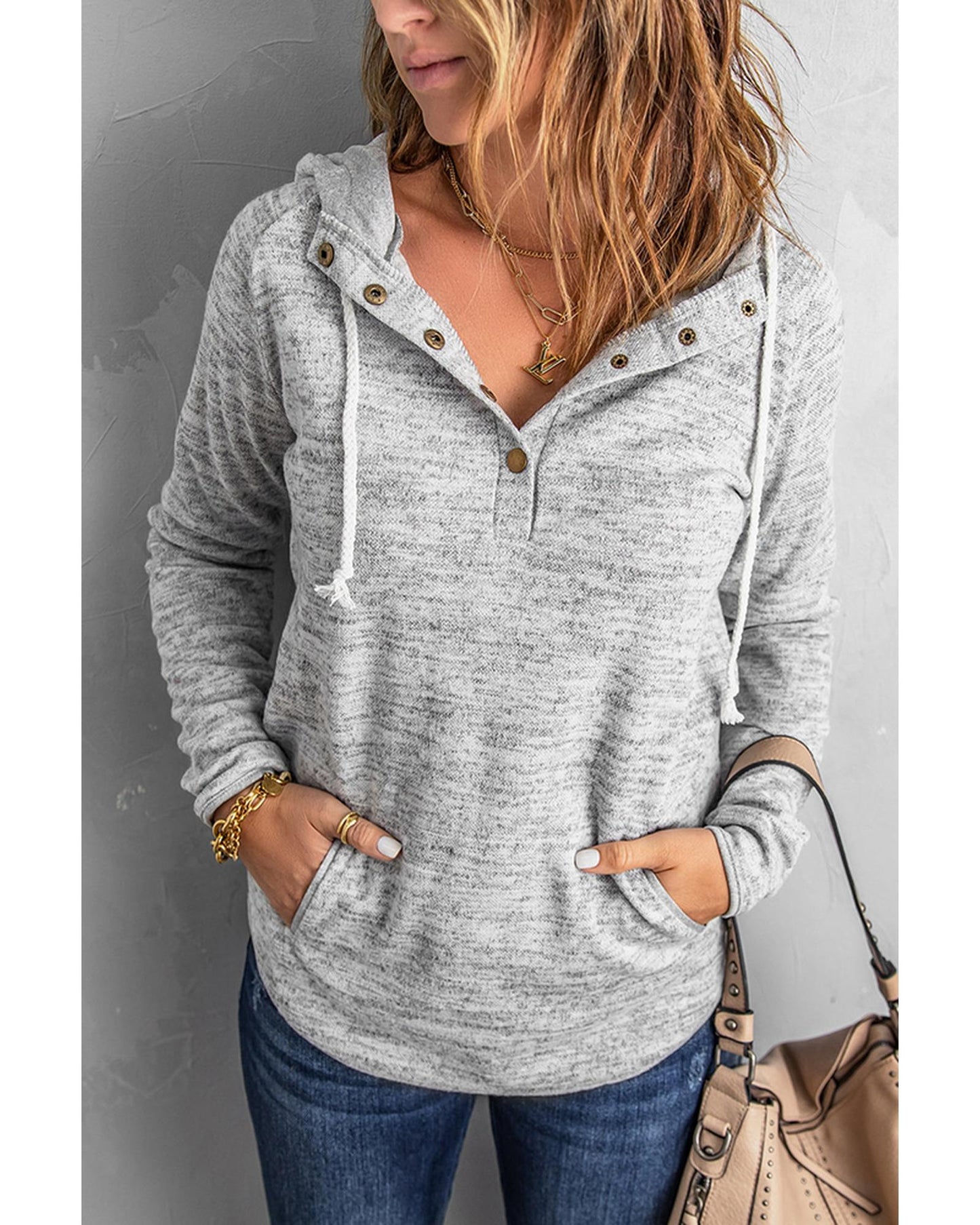 Azura Exchange Buttoned Casual Hoodie with Pocket Design - M