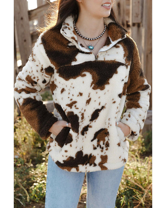 Azura Exchange Cow Print Fleece Sweatshirt - L