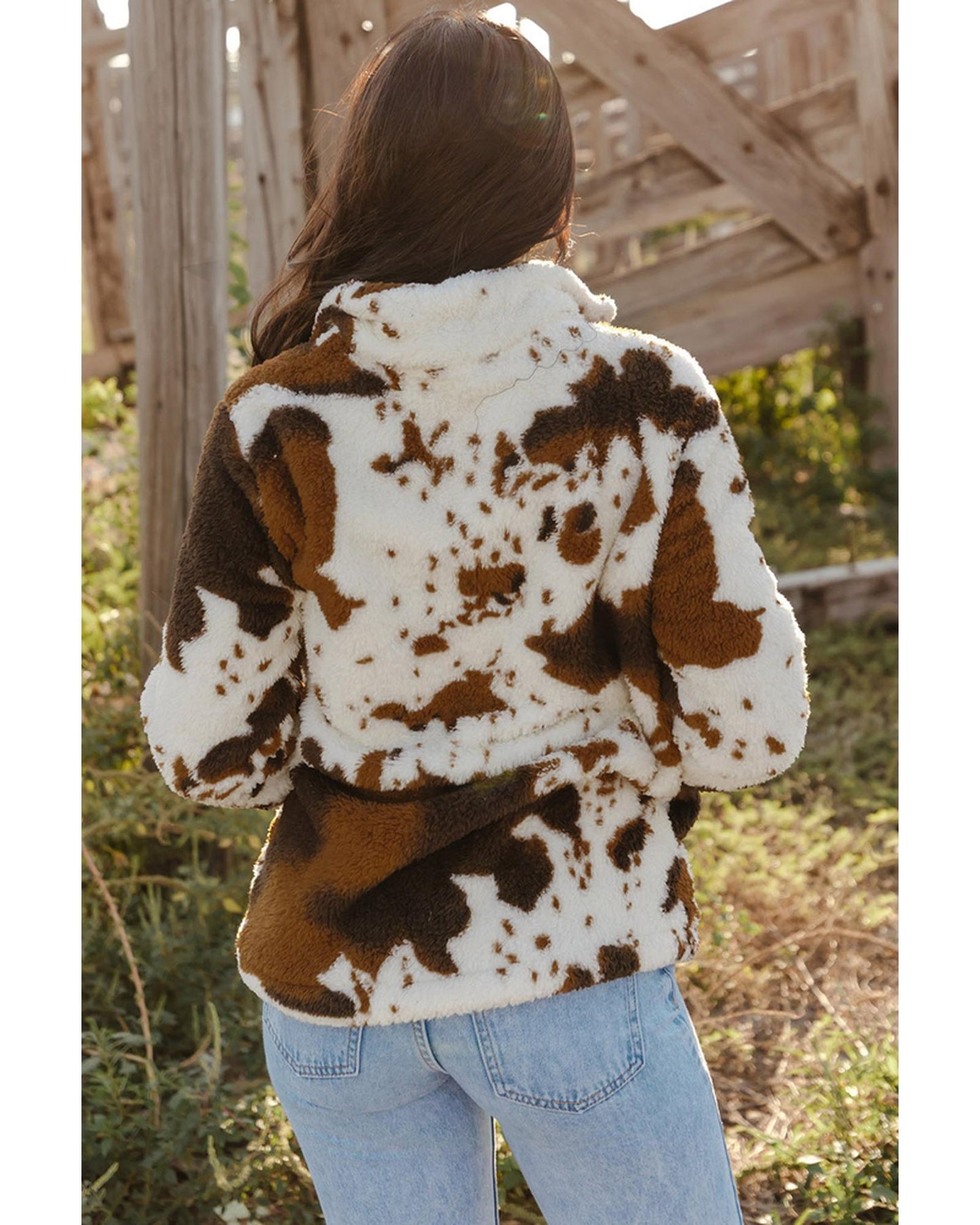 Azura Exchange Cow Print Fleece Sweatshirt - M