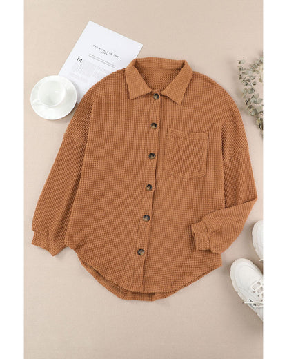 Azura Exchange Waffle Knit Button Up Casual Shirt - L