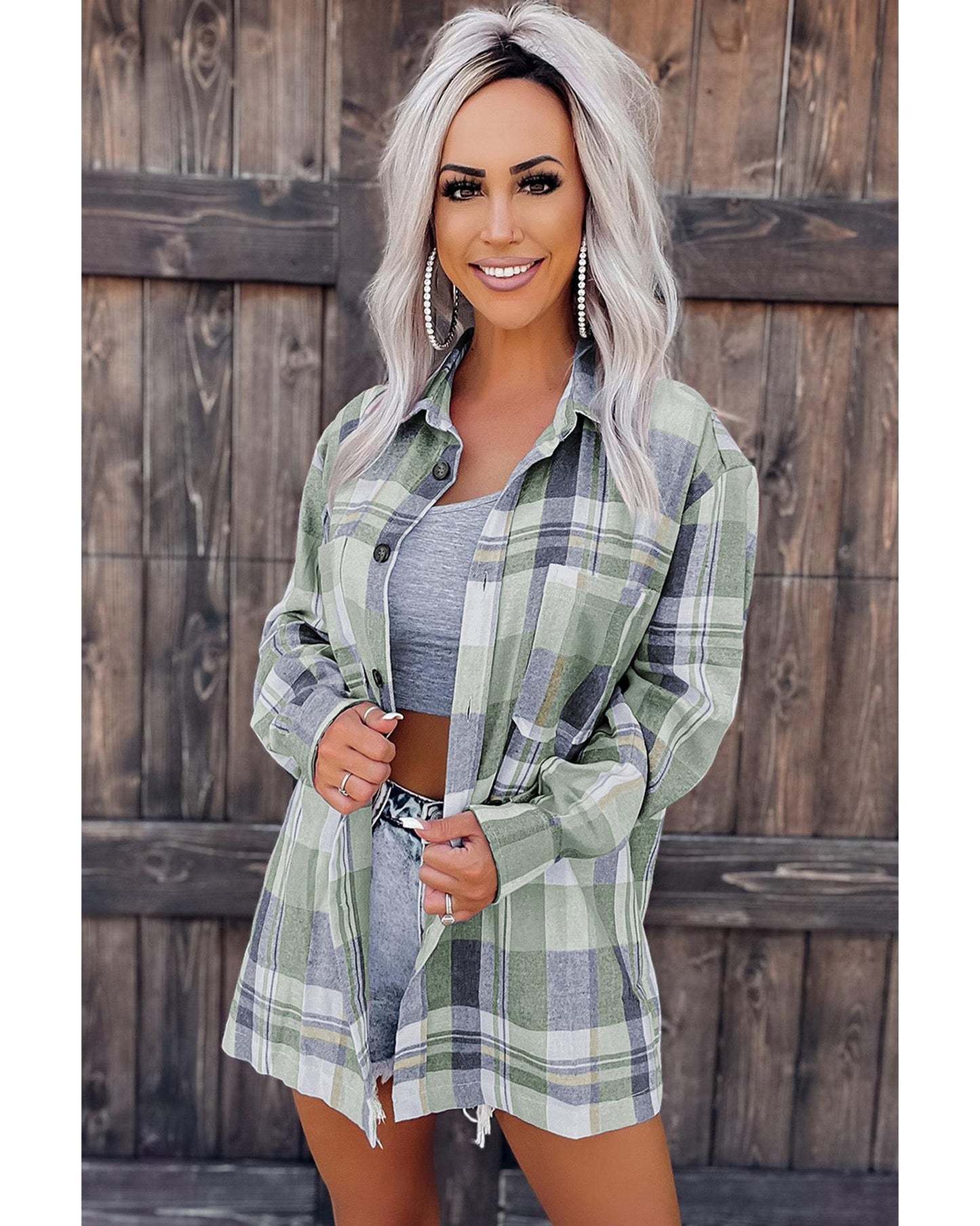 Azura Exchange Plaid Button Up Patch Pocket Shirt - M