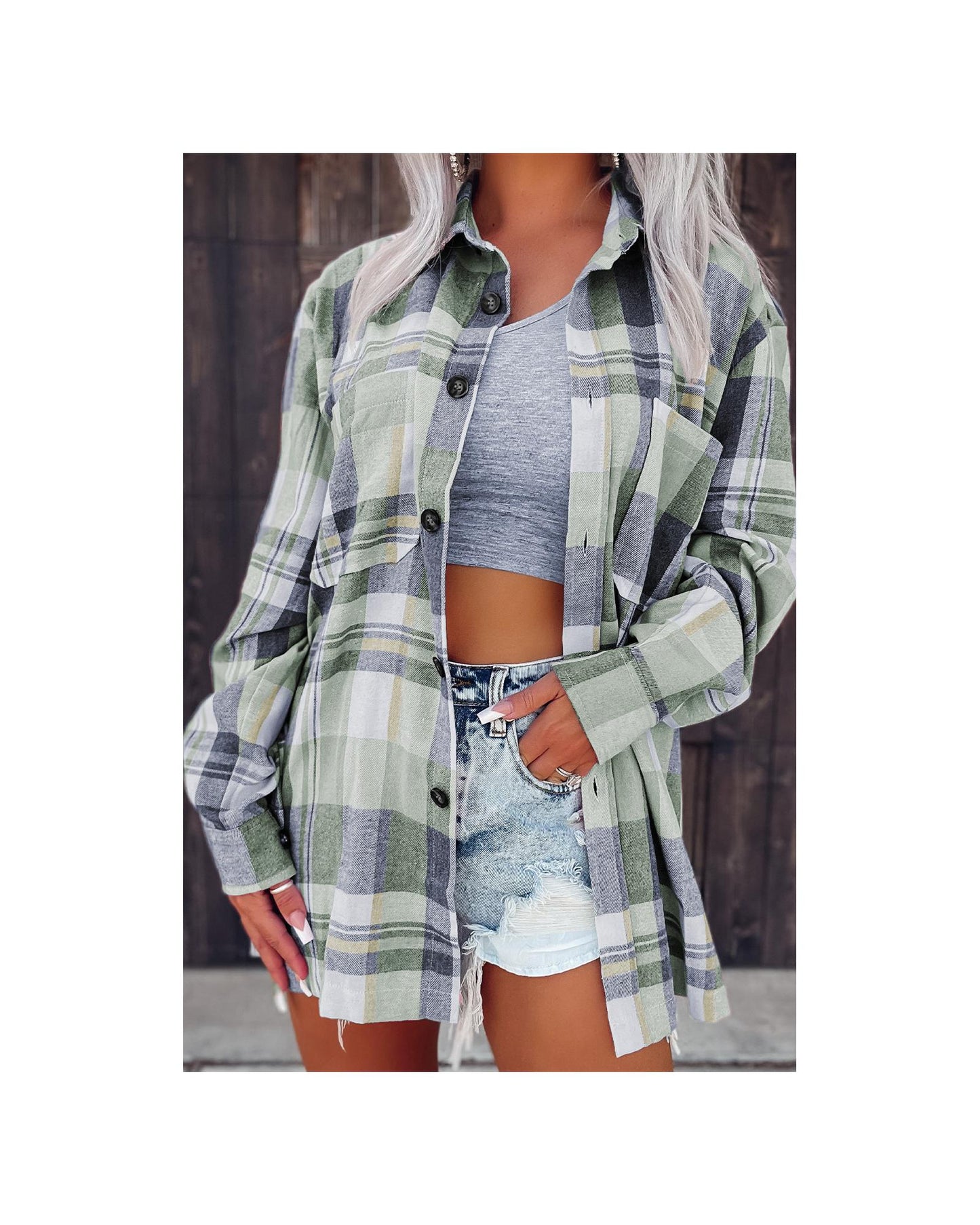 Azura Exchange Plaid Button Up Patch Pocket Shirt - M