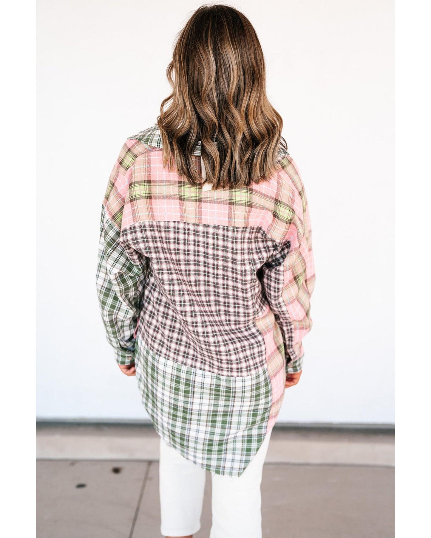 Azura Exchange Plaid Patchwork High Low Oversized Shirt - L