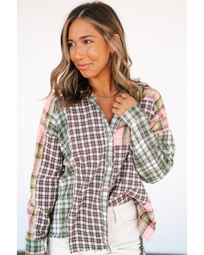 Azura Exchange Plaid Patchwork High Low Oversized Shirt - L