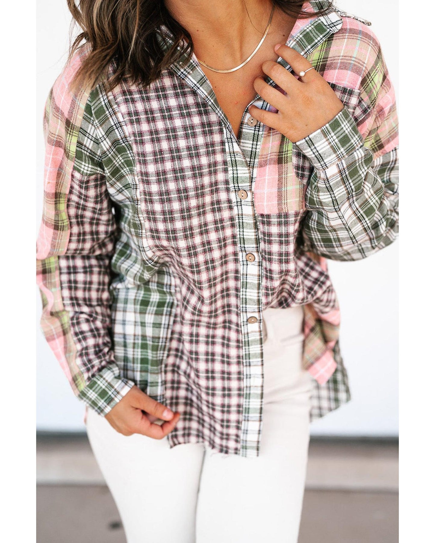 Azura Exchange Plaid Patchwork High Low Oversized Shirt - L