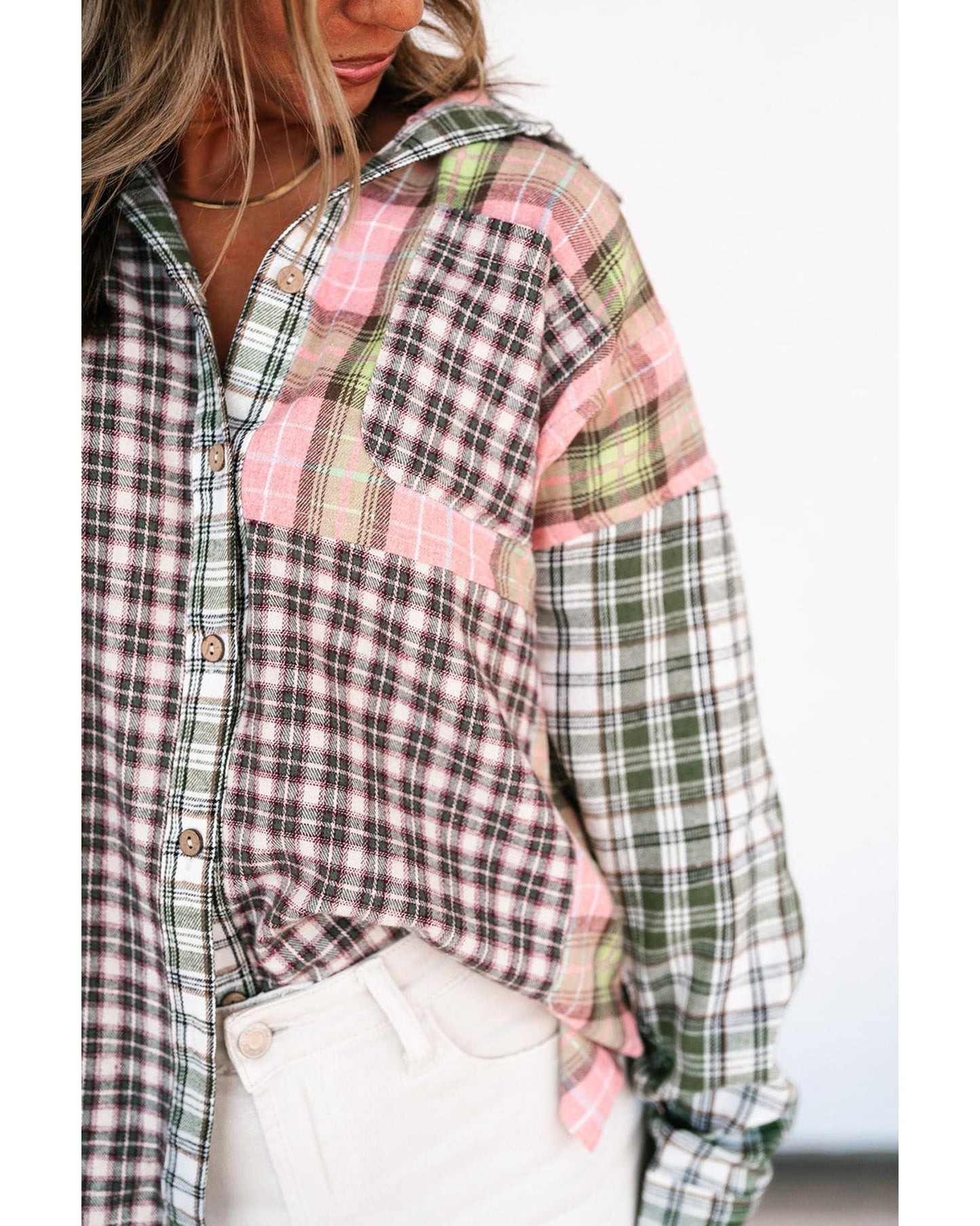 Azura Exchange Plaid Patchwork High Low Oversized Shirt - L