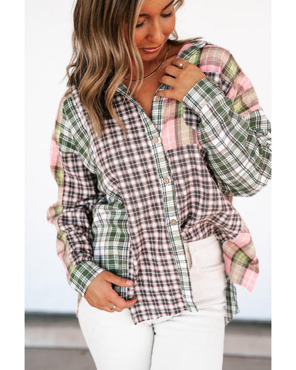 Azura Exchange Plaid Patchwork High Low Oversized Shirt - M