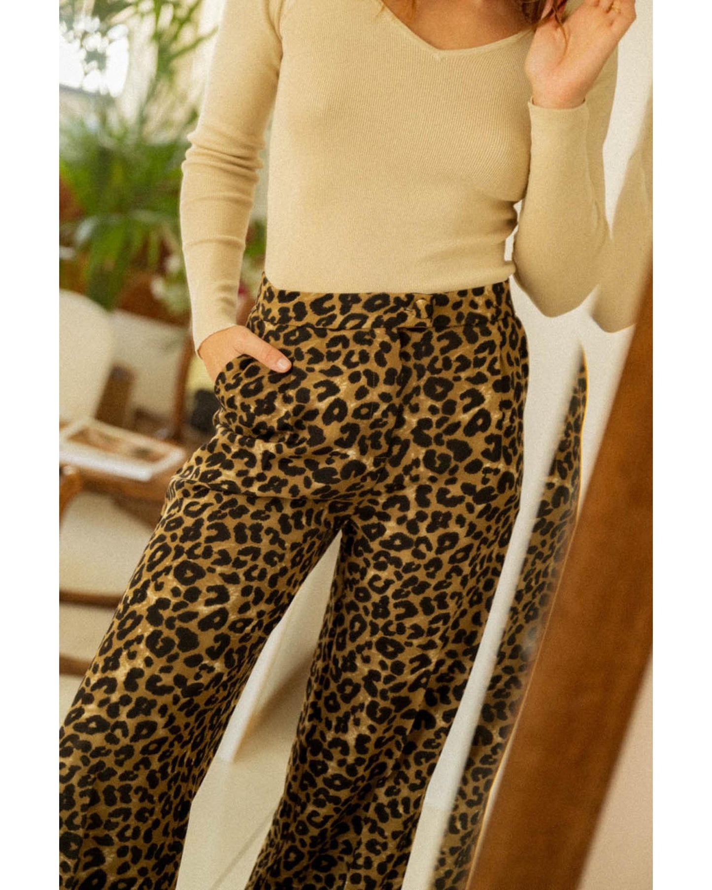 Azura Exchange Leopard Print Wide Leg Pants - M