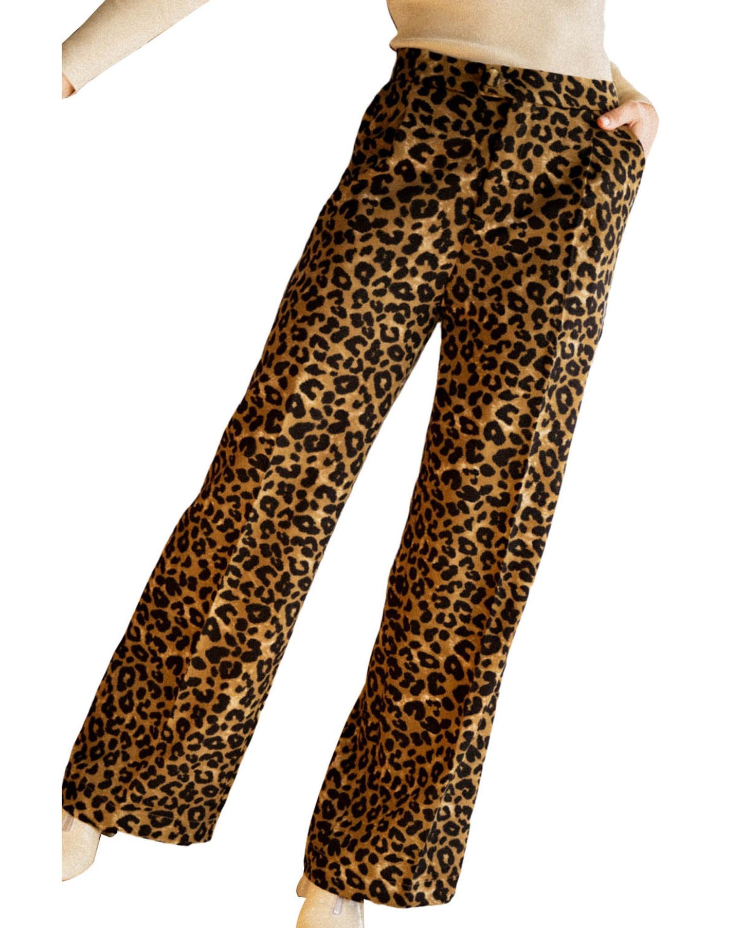 Azura Exchange Leopard Print Wide Leg Pants - M