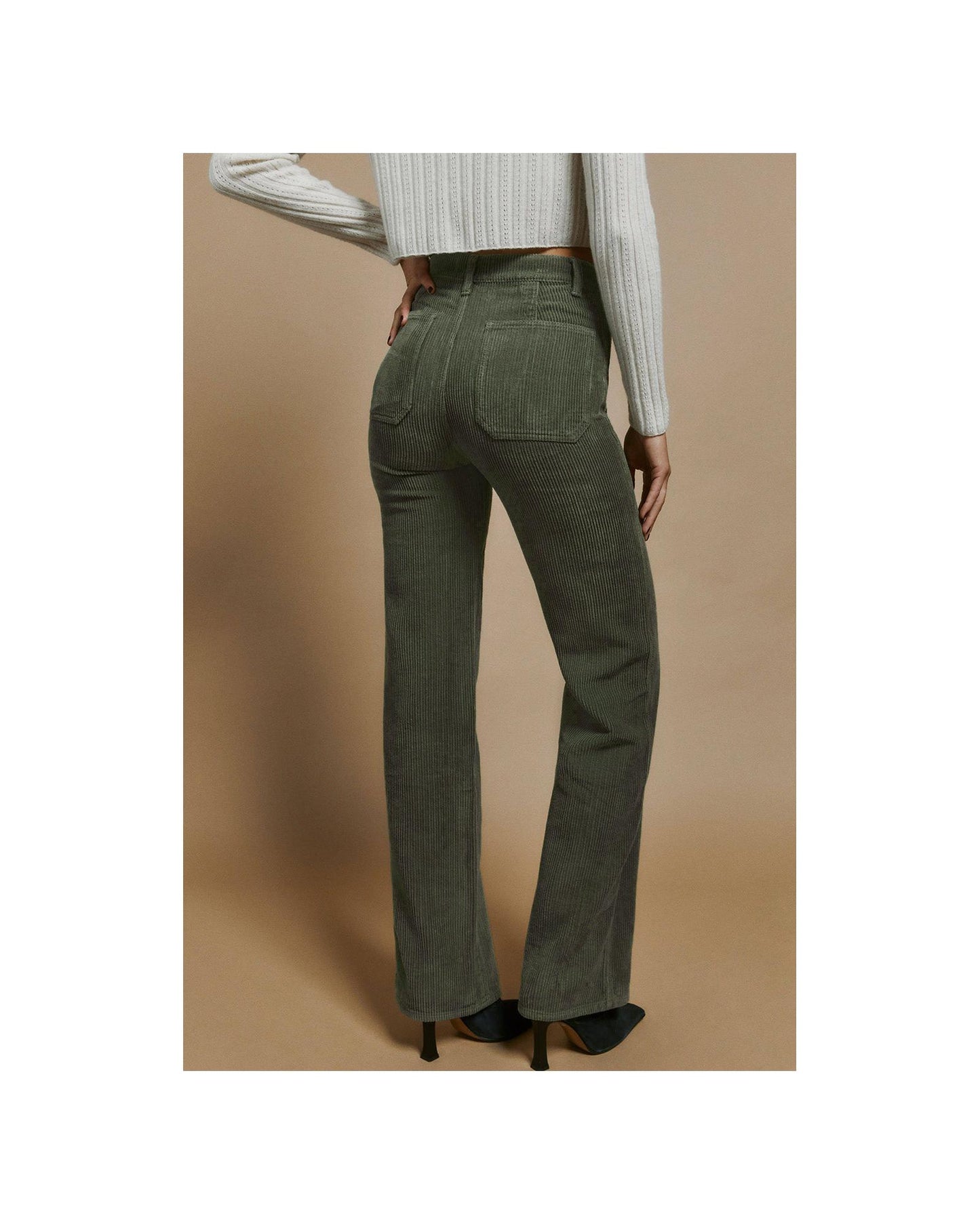 Azura Exchange Green High Waist Square Pockets Corduroy Pants - L