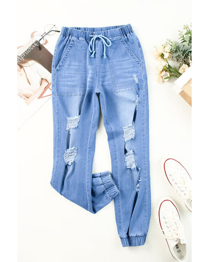 Azura Exchange Distressed Denim Joggers - M