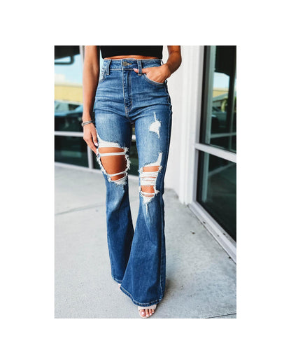 Azura Exchange Distressed Cutout Flare Leg Jeans - 10 US