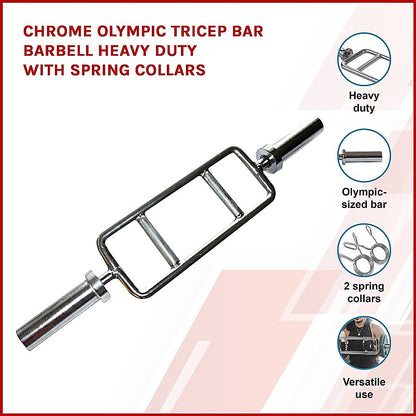 Chrome Olympic Tricep Bar Barbell Heavy Duty with Spring Collars