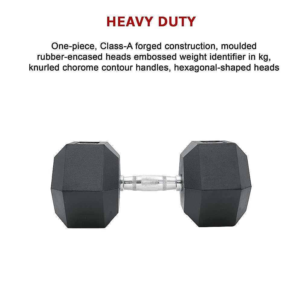 25KG Commercial Rubber Hex Dumbbell Gym Weight