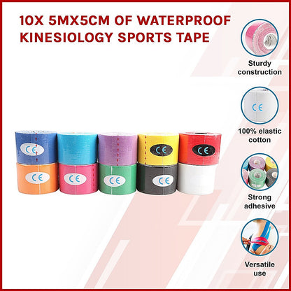 10x 5Mx5CM of Waterproof Kinesiology Sports Tape