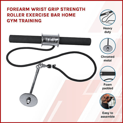 Forearm Wrist Grip Strength Roller Exercise Bar Home Gym Training