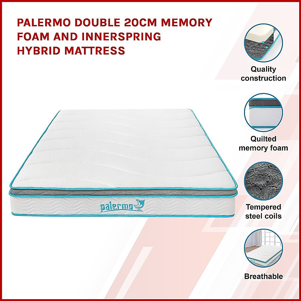 Palermo Double 20cm Memory Foam and Innerspring Hybrid Mattress