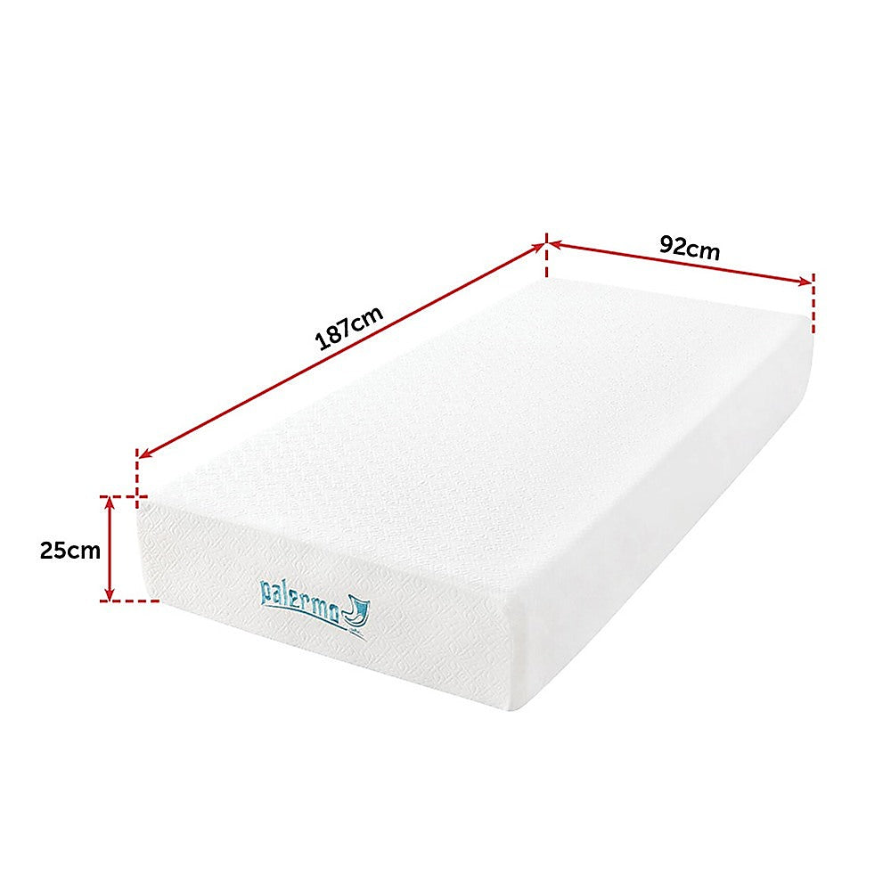 Palermo Single 25cm Gel Memory Foam Mattress - Dual-Layered - CertiPUR-US Certified