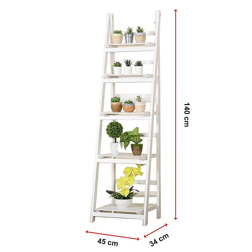 5 Tier Wooden Ladder Shelf Stand Storage Book Shelves Shelving Display Rack