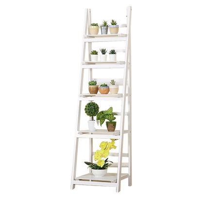 5 Tier Wooden Ladder Shelf Stand Storage Book Shelves Shelving Display Rack