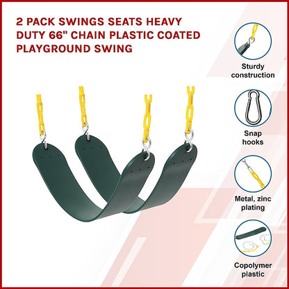 2 Pack Swings Seats Heavy Duty 66" Chain Plastic Coated Playground Swing