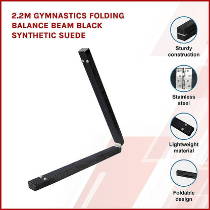 2.2m Gymnastics Folding Balance Beam Black Synthetic Suede