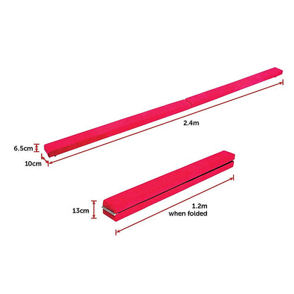 2.4m (8FT) Gymnastics Folding Balance Beam Pink Synthetic Suede