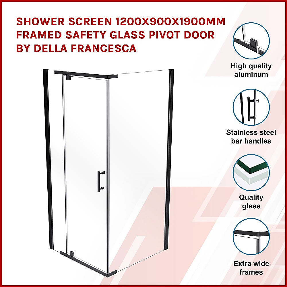 Shower Screen 1200x900x1900mm Framed Safety Glass Pivot Door By Della Francesca