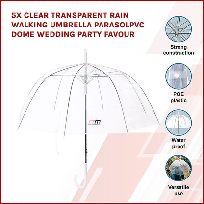 5x Clear Transparent Rain Walking Umbrella Parasol PVC Dome Wedding Party Favour