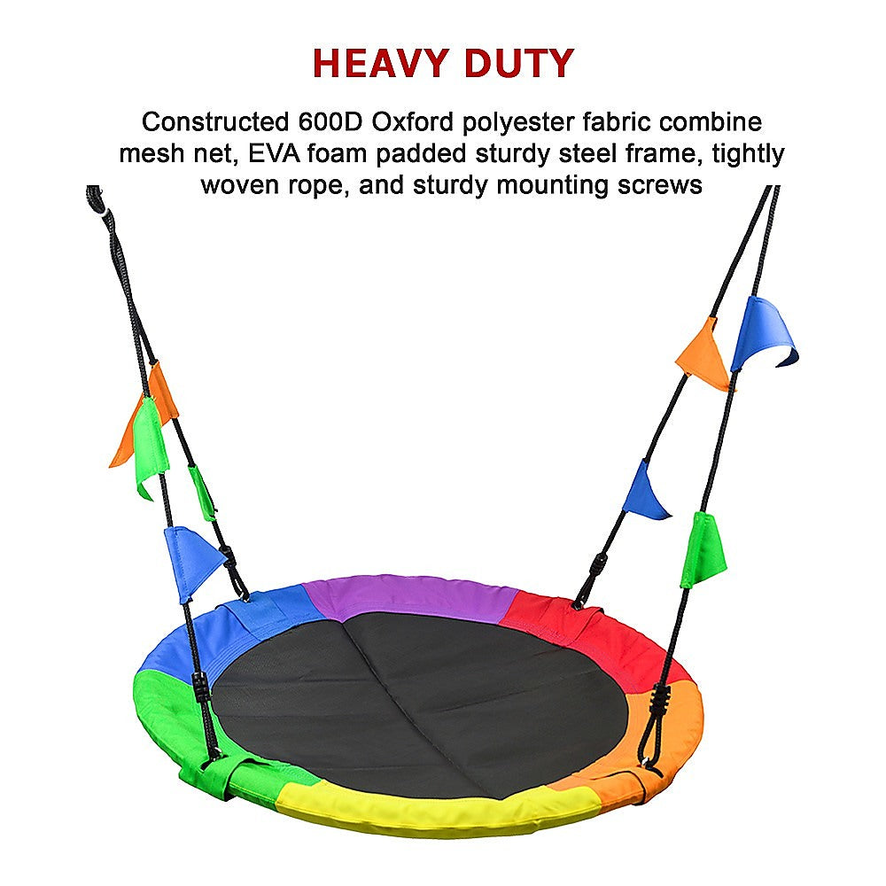 1m Tree Swing in Multi-Color Rainbow Kids Indoor/Outdoor Round Mat Saucer Swing