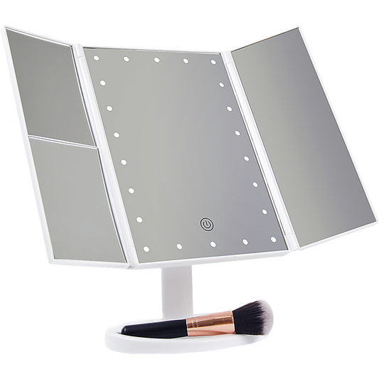 Makeup Mirror With LED Light Standing Mirror Magnifying Tri-Fold Touch