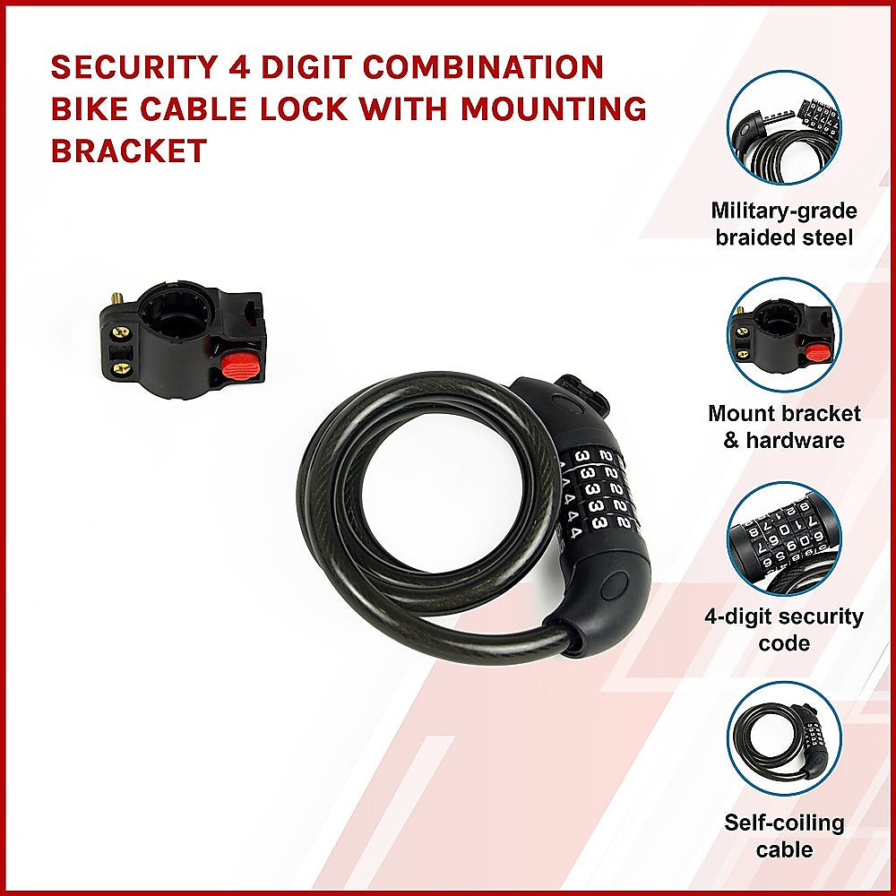 Security 5 Digit Combination Bike Cable Lock with Mounting Bracket