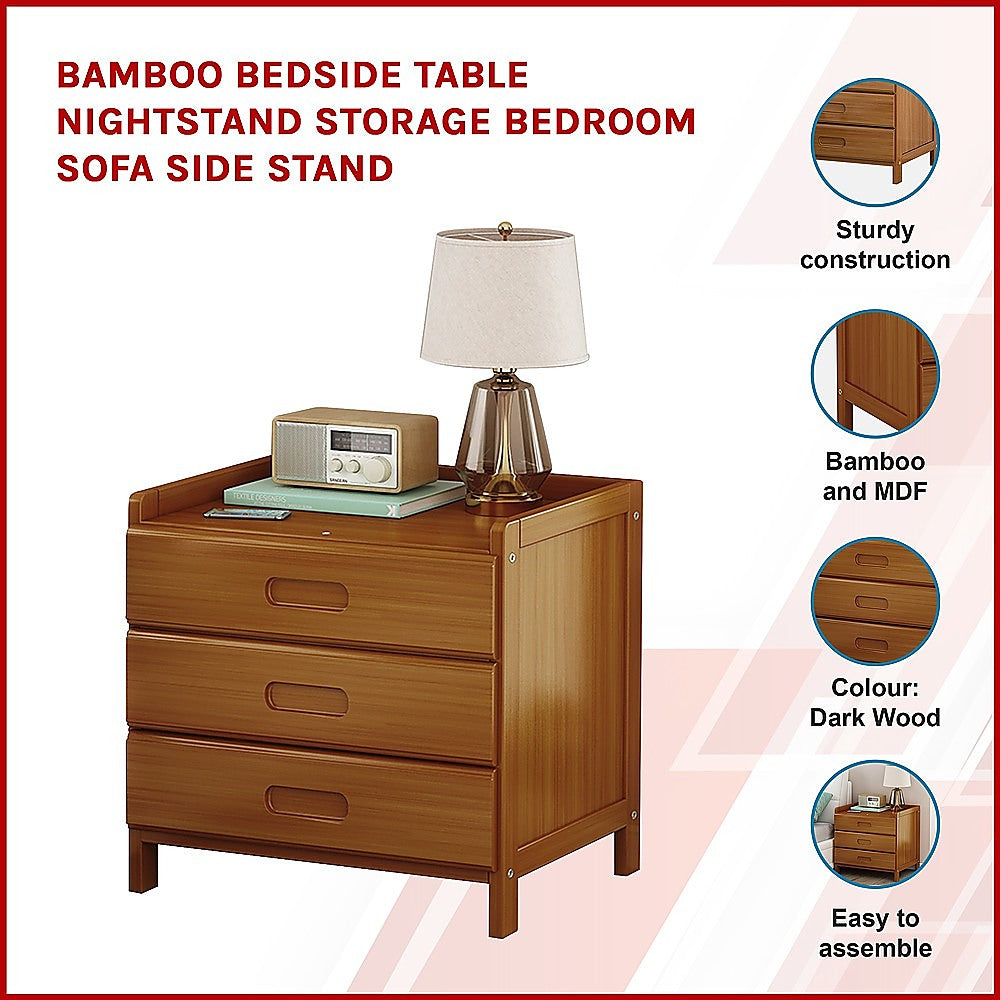 Bamboo Bedside Table Nightstand Storage Bedroom Sofa Side Stand