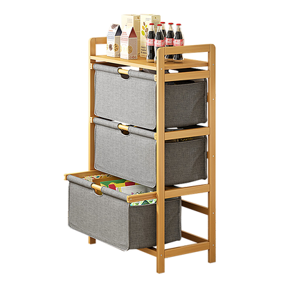 Bamboo Shelf with Storage Hamper - Wooden Bamboo Removable Bags