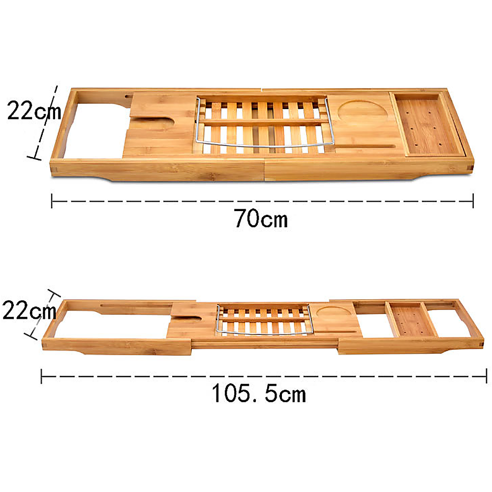 Bathroom Bamboo Bath Caddy Wine Glass Holder Table Tray Bathtub Rack Soap Shelf