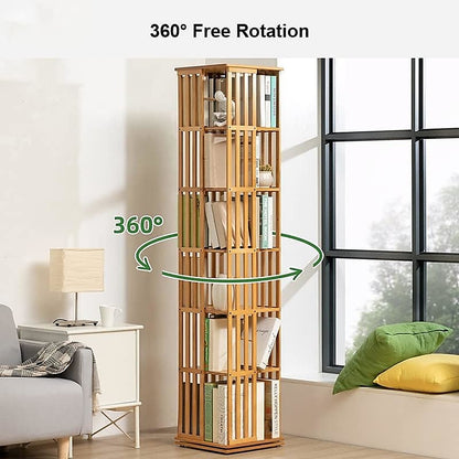 360 Rotating Bookshelf Bamboo Storage Display Rack Shelving in Wood