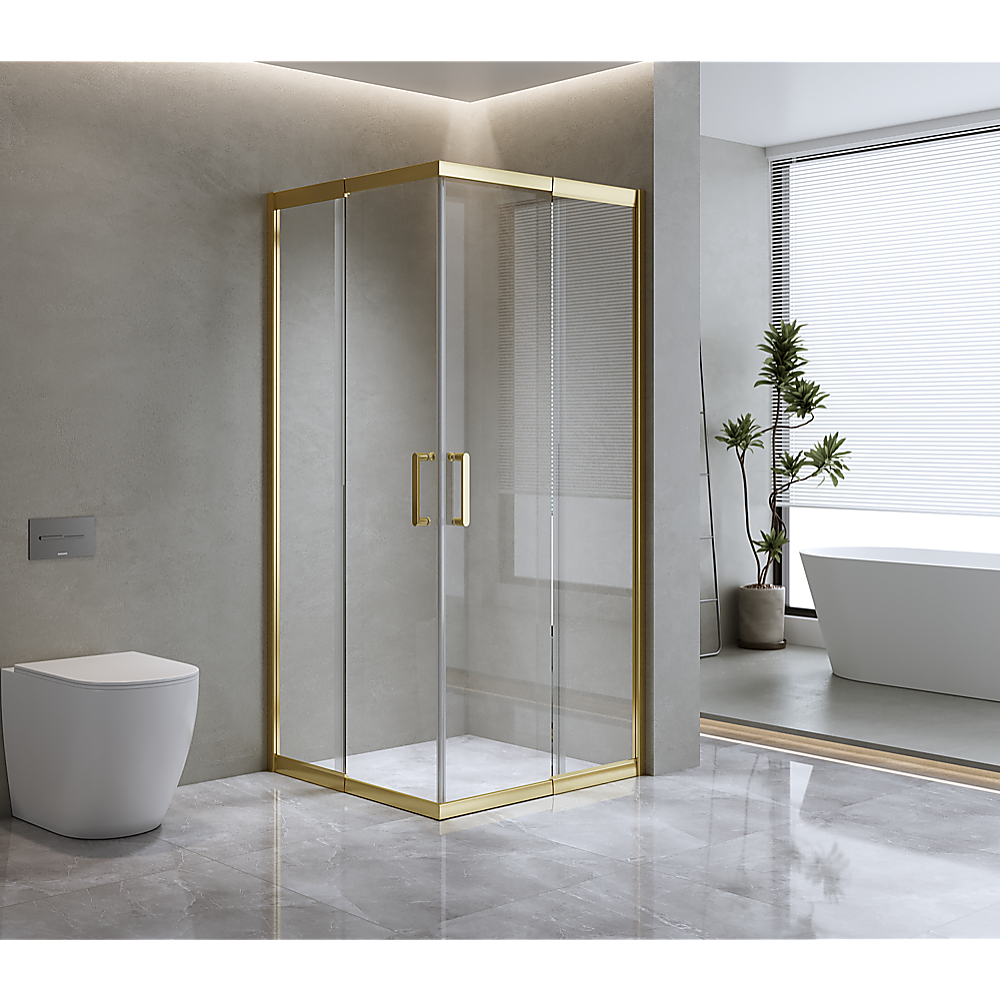 Adjustable 900x1100mm Double Sliding Door Glass Shower Screen in Gold