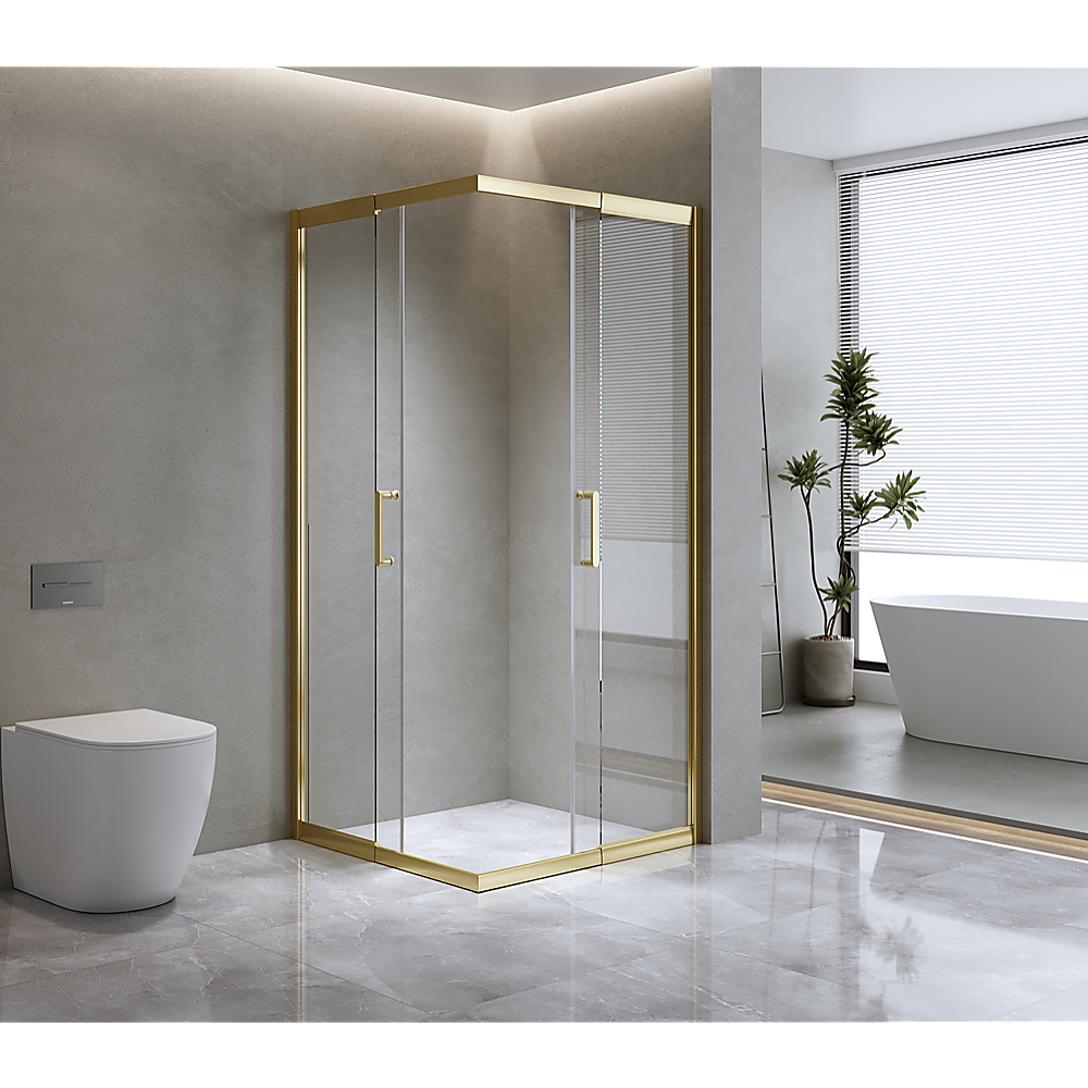 Adjustable 1000x1100mm Double Sliding Door Glass Shower Screen in Gold