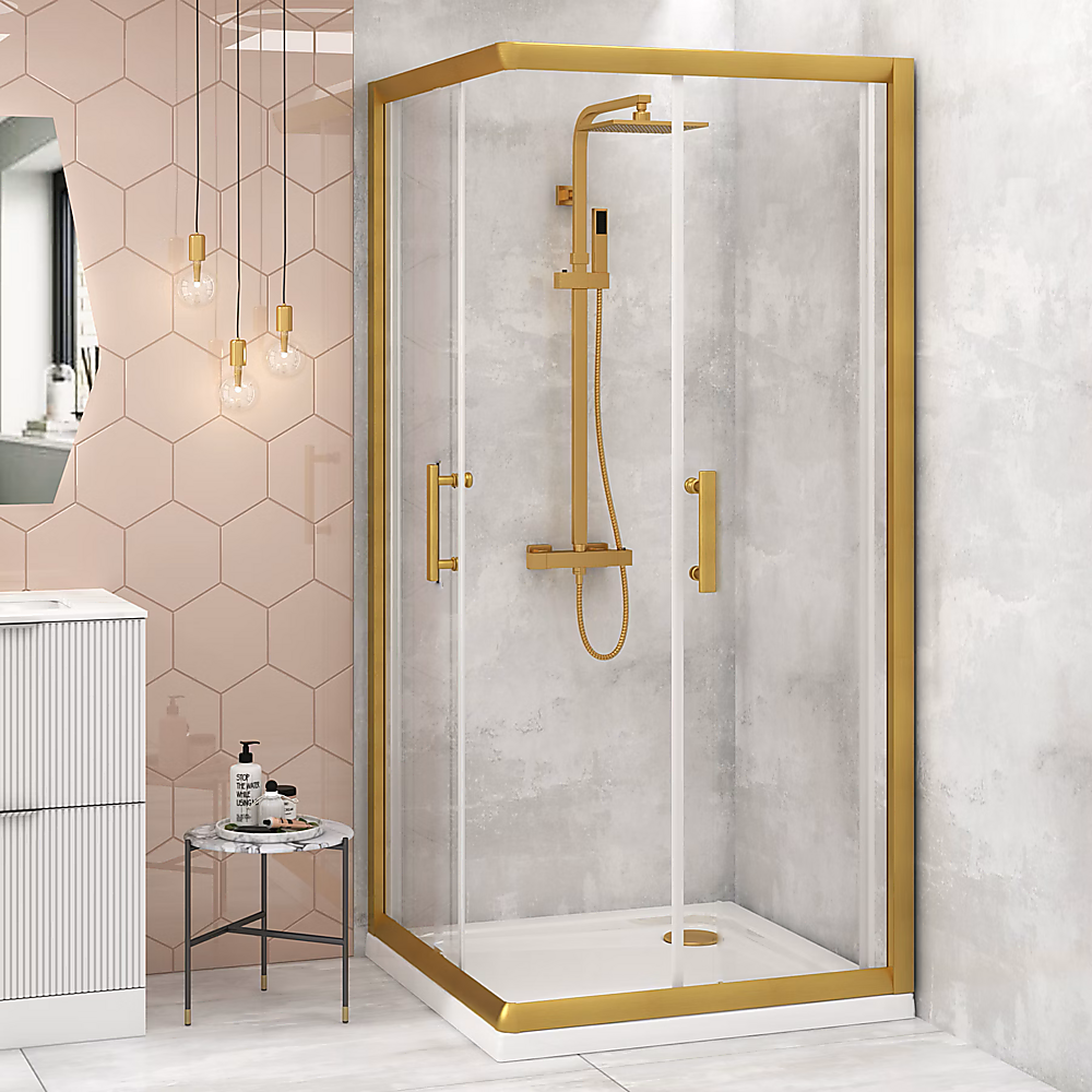 Adjustable 900x1000mm Double Sliding Door Glass Shower Screen in Gold