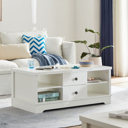 Margaux White Coastal Style Coffee Table with Drawers