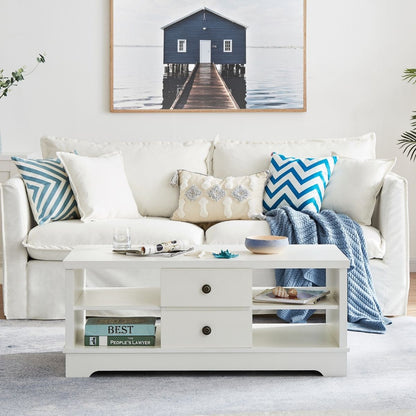 Margaux White Coastal Style Coffee Table with Drawers