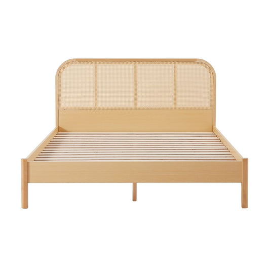 Lulu Bed Frame with Curved Rattan Bedhead - Double