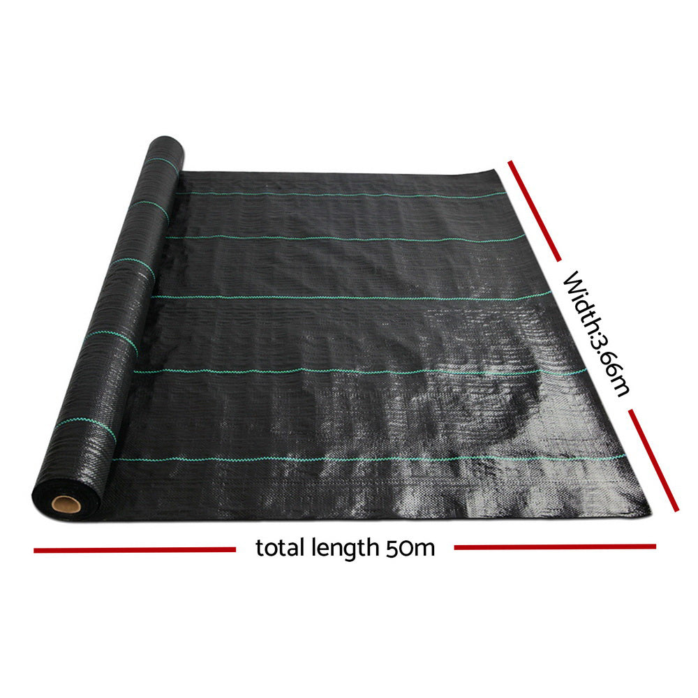 Instahut 3.66m x 50m Weedmat Weed Control Mat Woven Fabric Gardening Plant PE