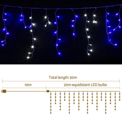 Jingle Jollys 800 LED Christmas Icicle Lights White and Blue