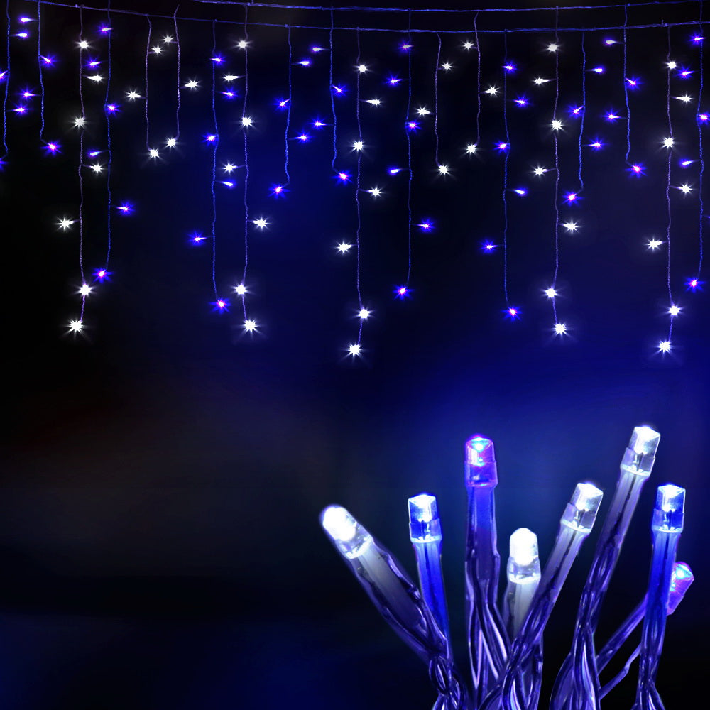 Jingle Jollys 800 LED Christmas Icicle Lights White and Blue