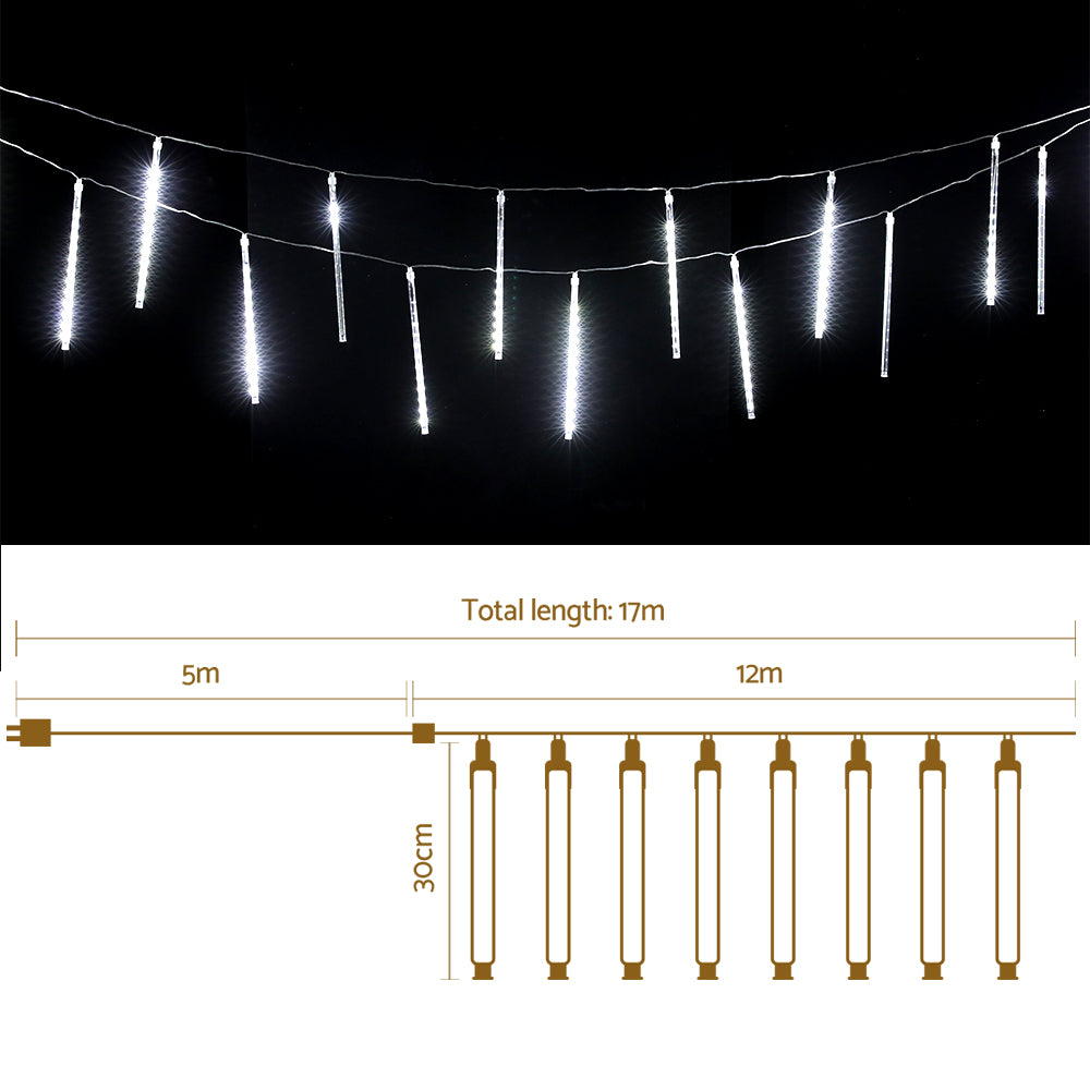 Jingle Jollys 12m Christmas Shower Lights 960 LED Icicle Falling Rain Meteor